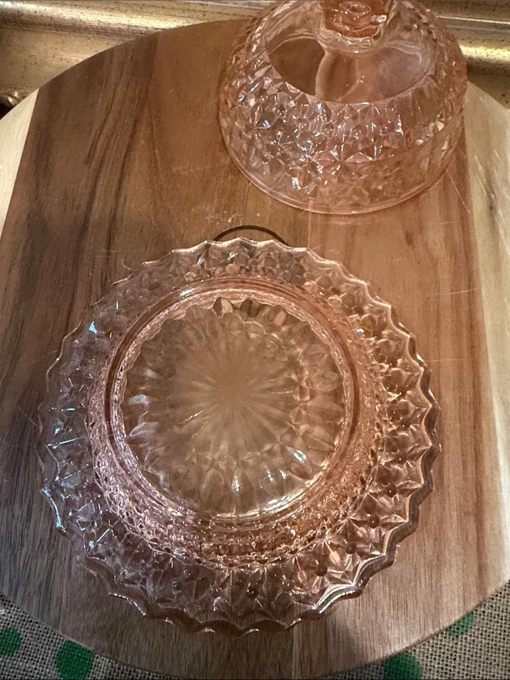Vintage Pressed Glass Covered Butter Dish in Jeanette Pink